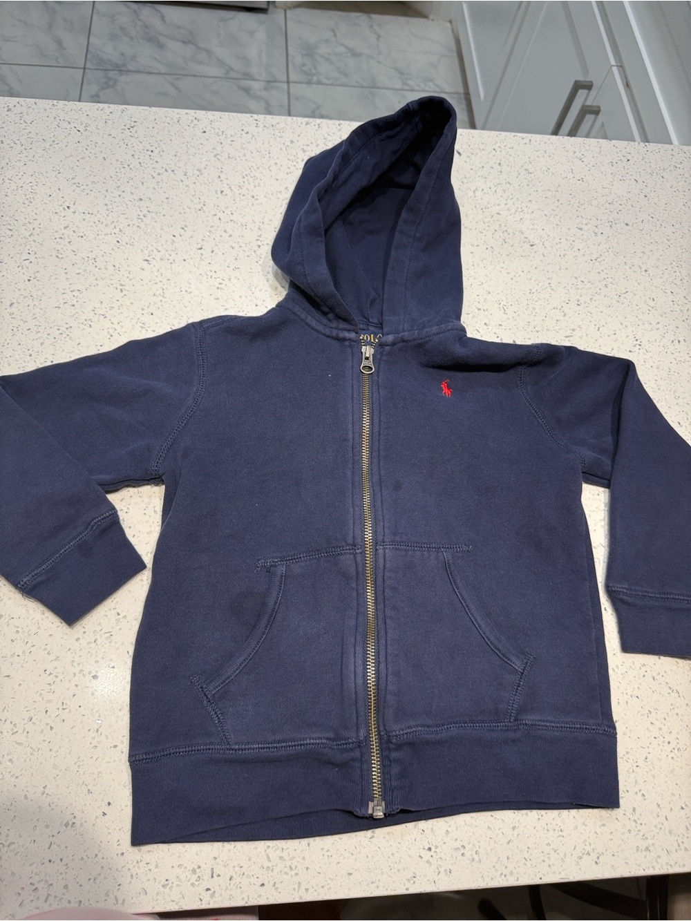 Ralph Lauren Navy Zip Front Hoodie with Red Logo